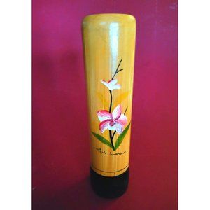 Hand Carved and Painted Vintage Bamboo Vase